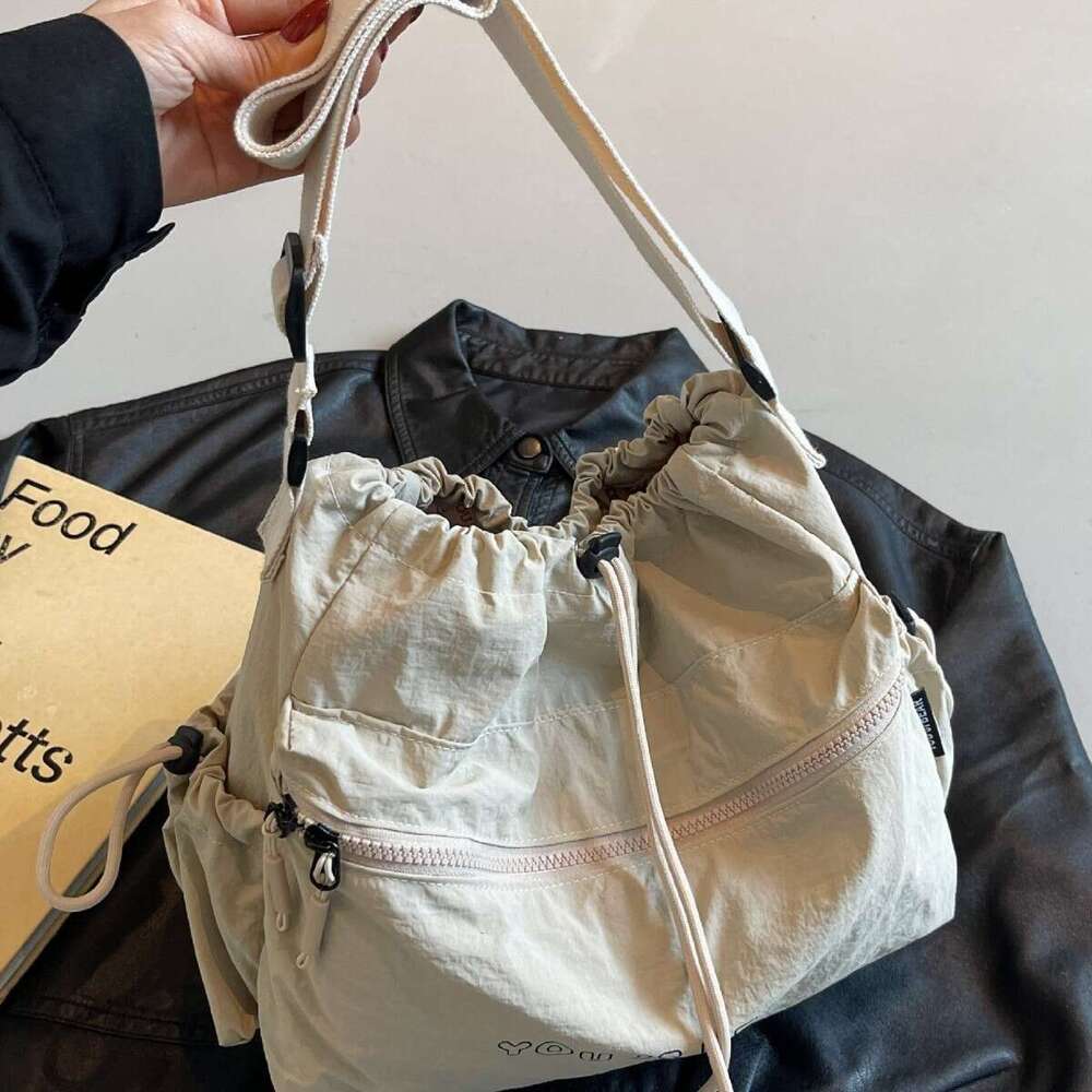 Korean Fashion Drawstring Commuter for Women 2025 New Casual Shoulder Crossbody Large Capacity Tote Bag Trendy