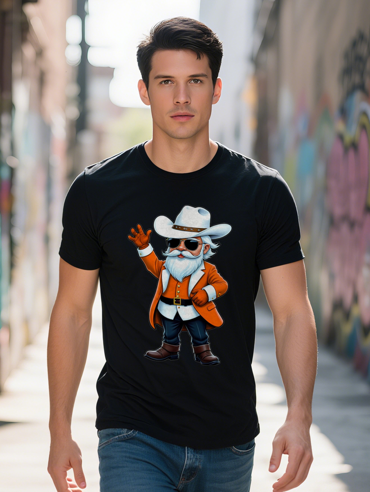 Men S Casual Crew Neck T-Shirt Knit Fabric Slight Stretch Regular Fit with Funny Cowboy Cartoon Print for Summer Tee