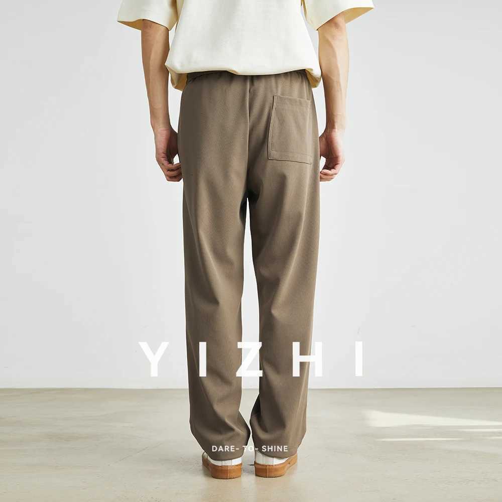 Mens Fashion Commuter Elastic Waist Drawstring Straight Pants Summer New Slightly Elastic Loose Casual Japanese Mens Wear W250812