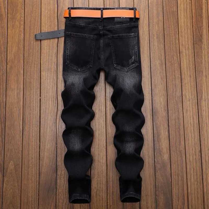 2024 Spring and Autumn New Fashion Trend Retro Ripped Small Foot Pants Mens Casual Slim Breathable Elastic High-Quality Jeans X250812