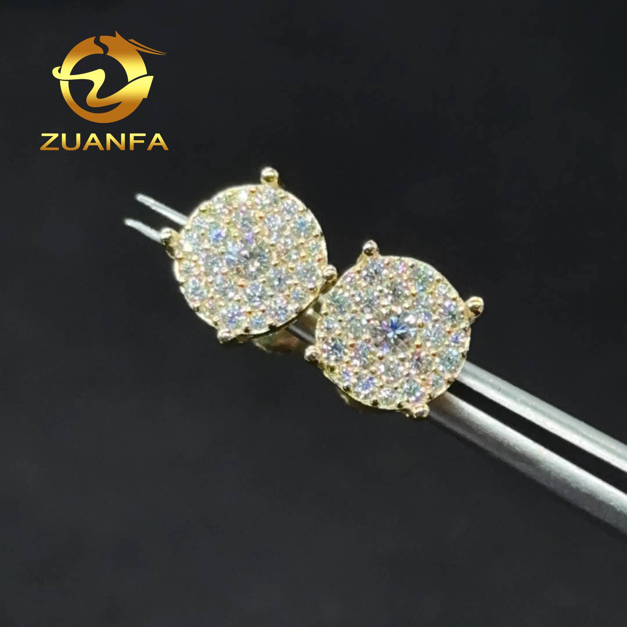 Fashion Screw Back Earrings VVS Moissnite Hiphop 925 Silver 10k Gold Plated Full Pave Stud Earrings for Men and Women