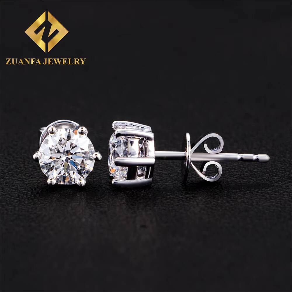 Zuanfa Jewelry Women Stud Iced Out 0.5ct Round Brilliant Cut Push Back Real 18K White Gold D VS1 Diamond Fine Jewelry Earrings