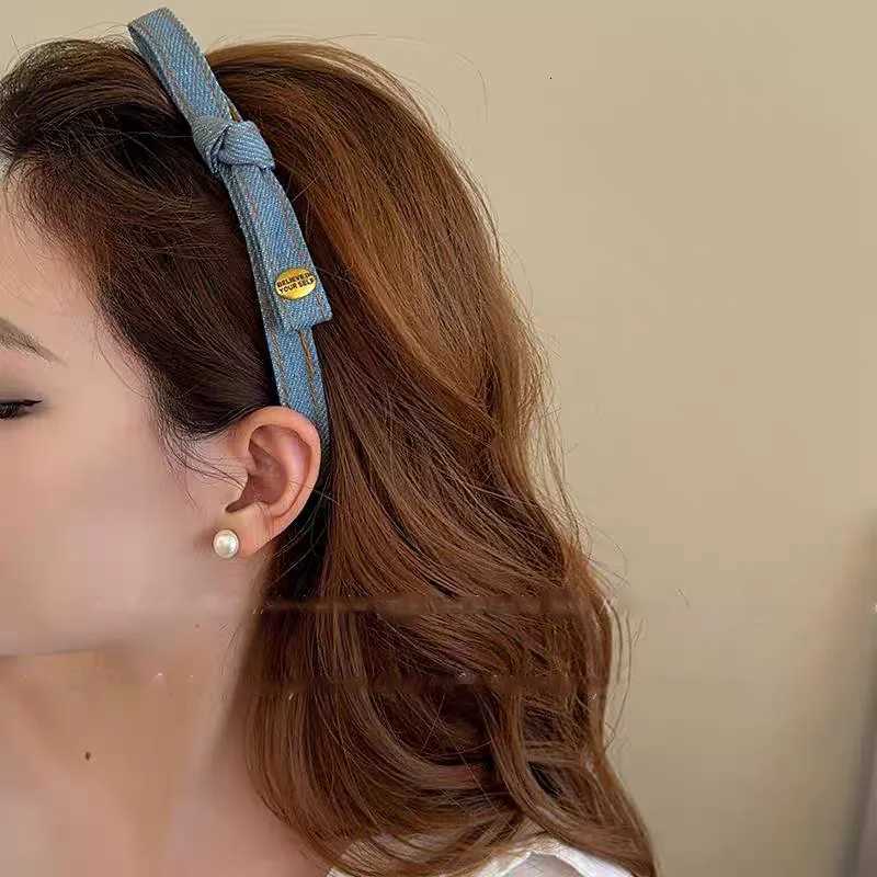 Elegant Denim Blue Bow Hairband with Tooth Retro Band for Women Girls Hair Bands Hair Accessories X250812