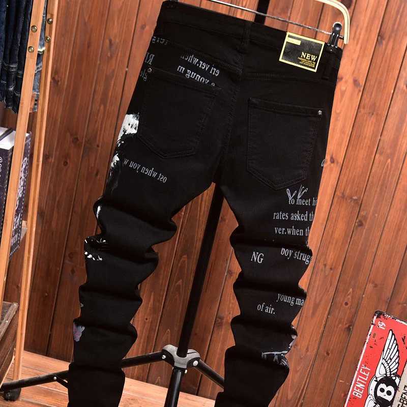 2025 Spring and Autumn New Fashion Trend Printed Black Straight Leg Jeans Mens Casual Comfort Breathable High Quality Pants X250812