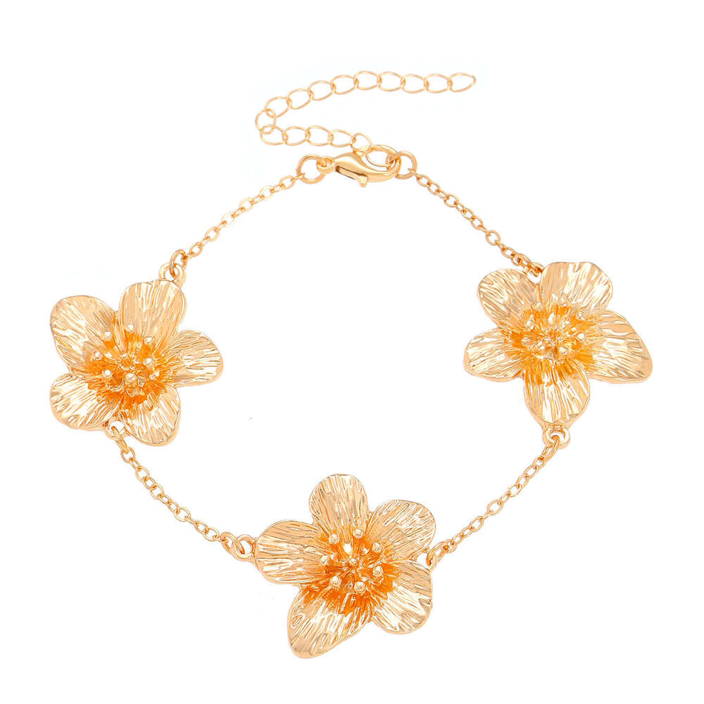 Jewelry Wrinkle Texture Design Sense Flower Earrings Necklace Bracelet Anklet Ring Bangle Set for Women