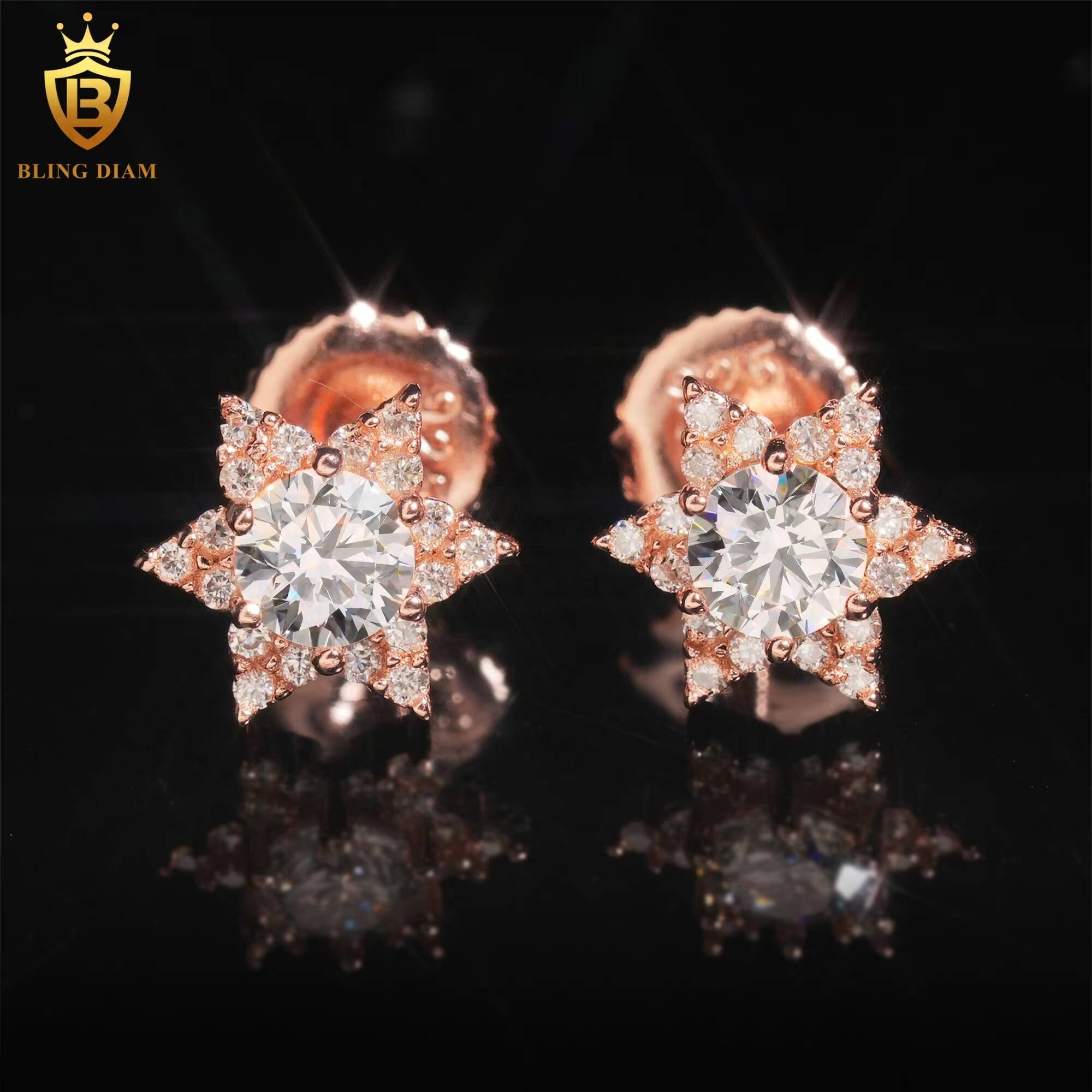 Hot Sale Custom 925 Sterling Silver Stud Earrings VVS Moissanite Iced Out High Demand Moissanite Jewelry