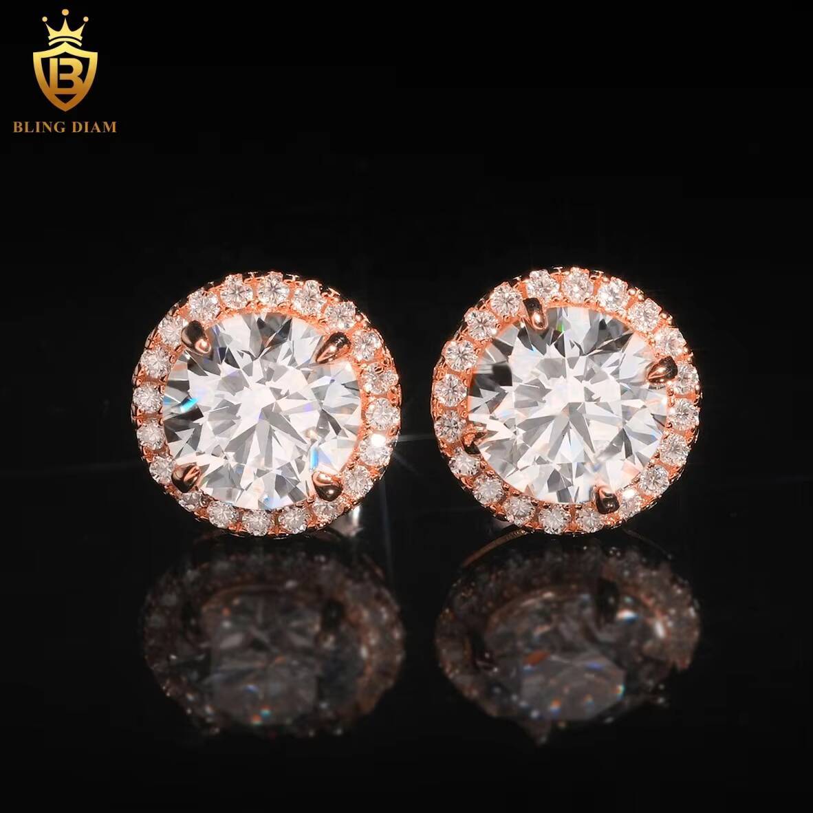 Factory Direct Custom VVS Moissanite 925 Sterling Silver Hip Hop Stud Earrings