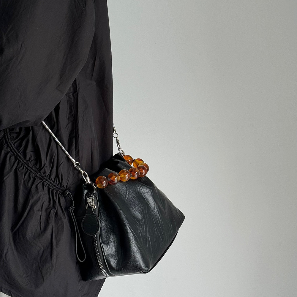 Women s Matching Soft Leather Handheld Pattern Commuting New Chinese Style Beaded Black Handbag Crossbody Bag ddmymarket