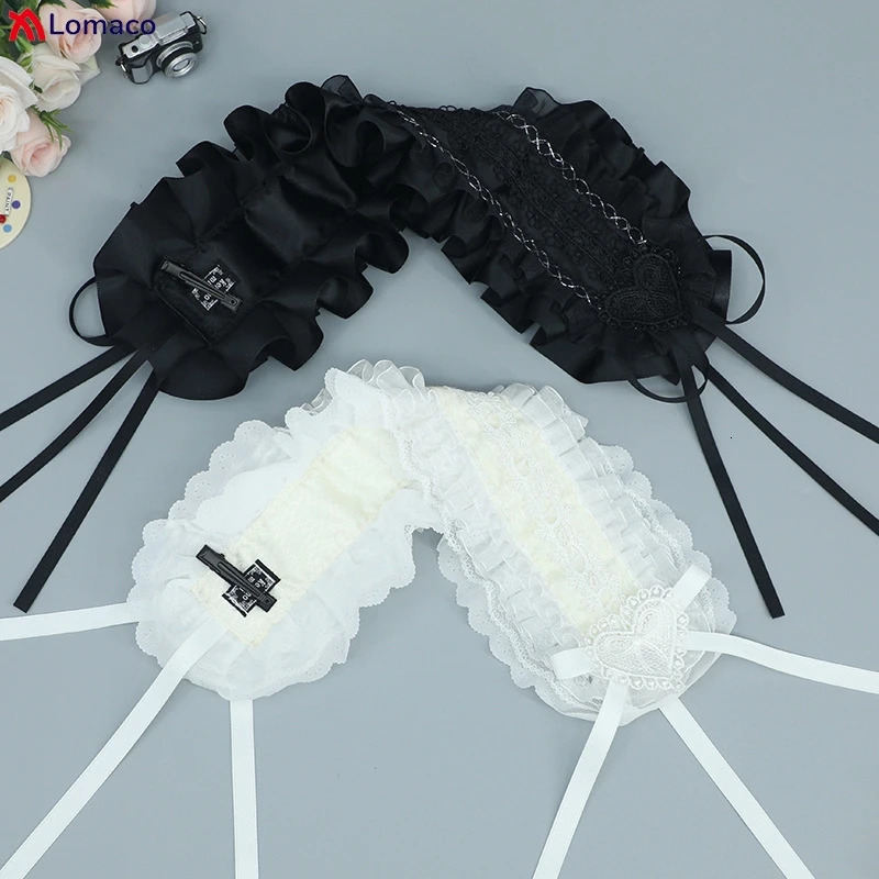 Black White Lolita Lace Ruffled Headband Hairband with Hairpins Cute Sweet Anime Maid Cosplay Headdress 250805