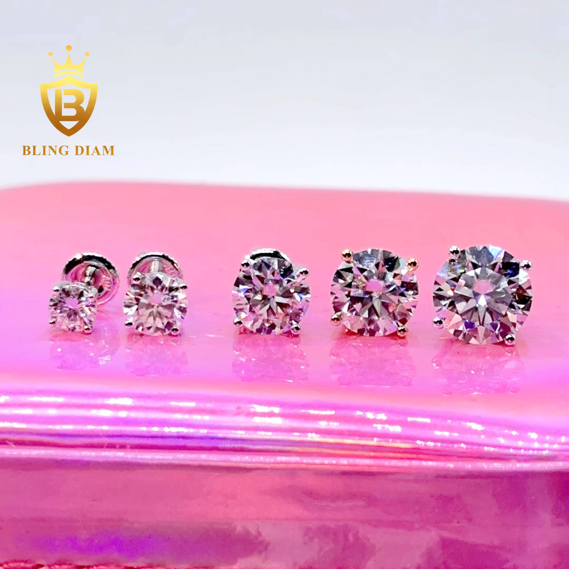 GRA Certificate 3mm-10mm Round Cut Moissanite Diamond Earrings 925 Sterling Silver 10k 14k Hiphop Stud Earrings Set for Unisex