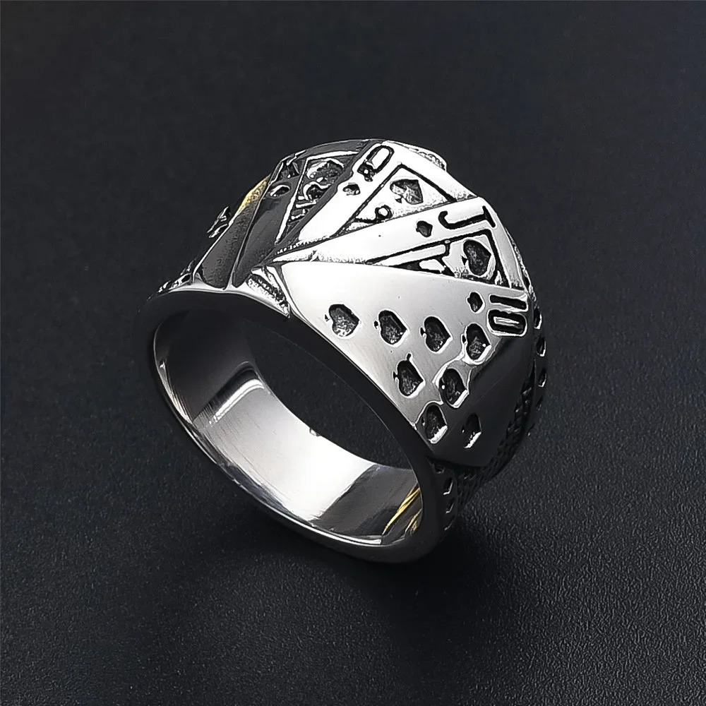 Lucky Poker Flush Ring Men Women Gold/Silver Color Stainless Steel Punk Biker Ring Hip Hop Playing Card Ring Magician Jewelry 250812