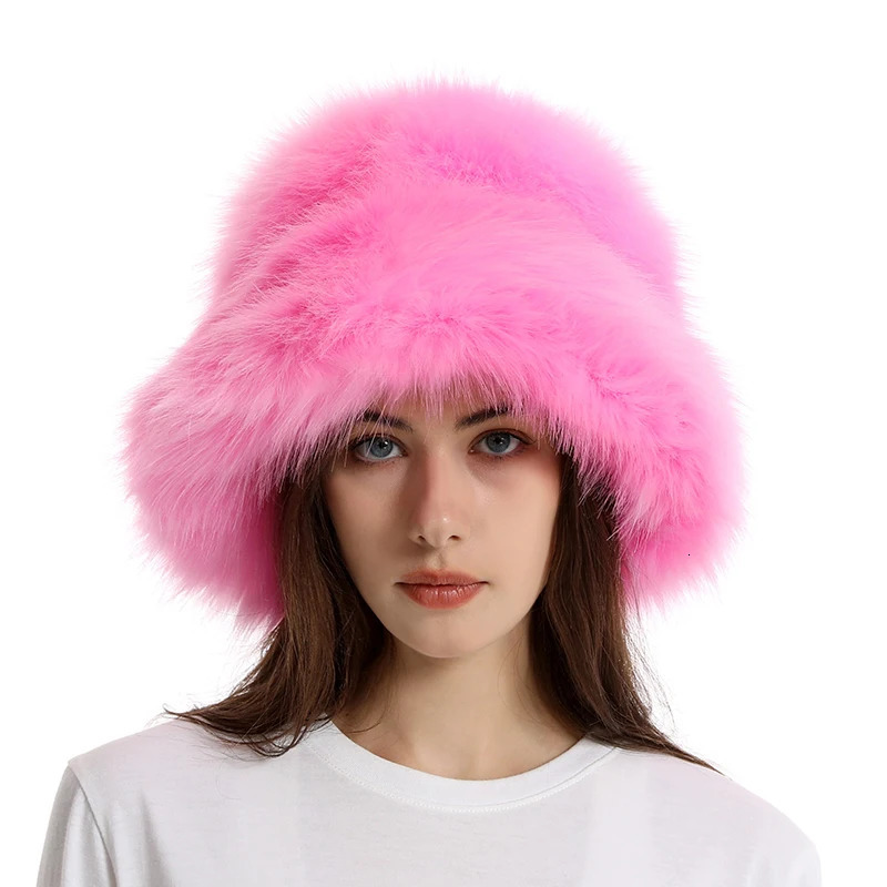 Winter Fashion Fluffy Faux Fur Bucket Hat Womens Elegant Thick Fishermans Hats Outdoor Girls Wide Brim Panama Cap 250808