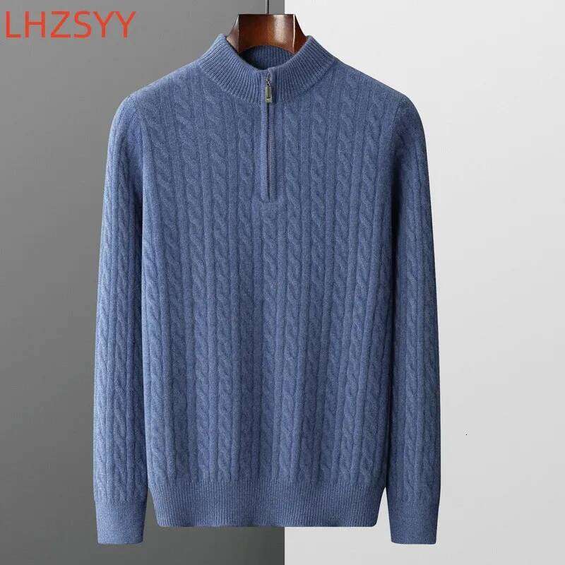 LHZSYY 2022 Winter 100% Cashmere Sweaters Men's New Thicken Twist Tops Zipper Collar Base Shirts Youth Large Size Knit Pullovers 250812