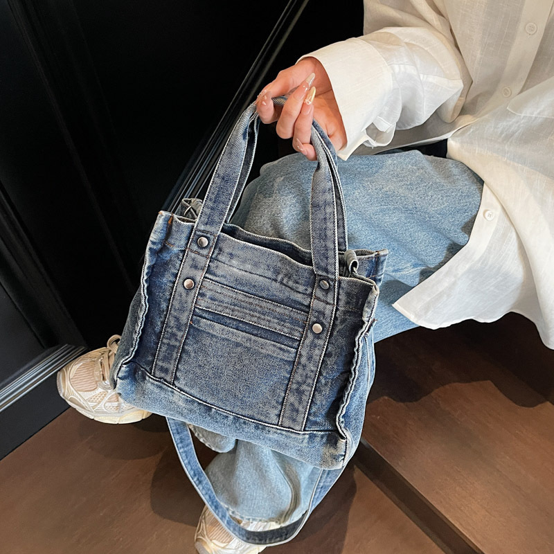 New Ins Style Washed Denim for Men and Women, Casual Versatile Handbag, Student Shoulder Crossbody Bag