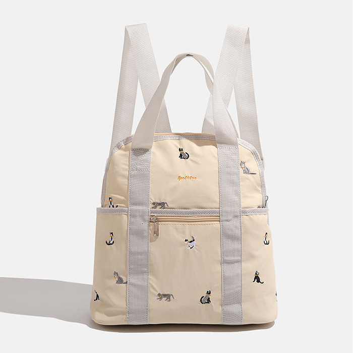 Large Capacity Lightweight Travel Commuter School Fashion Handheld Mother Baby Mommy Bag Cat Embroidery Backpack for Women