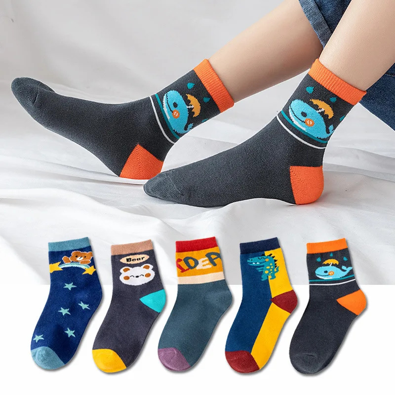5 Pairs Of Autumn And Winter Childrens Socks Striped Sailboat Boys 4 to 8 Year Old girls socks ruffle 250812