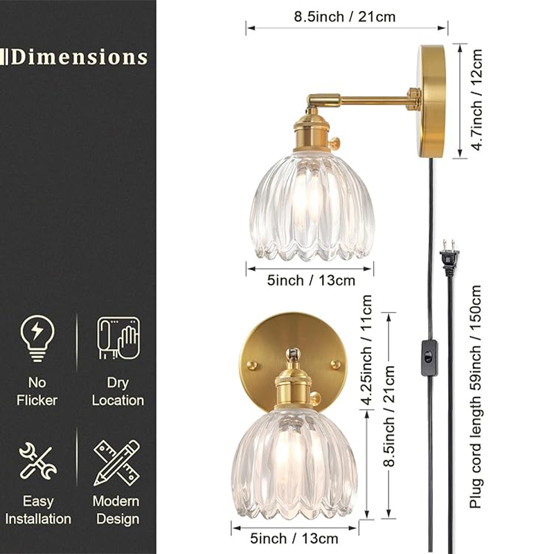 Small Pumpkin Glass Wall Light with Bronze Switch for Bedroom Bedroom wall light