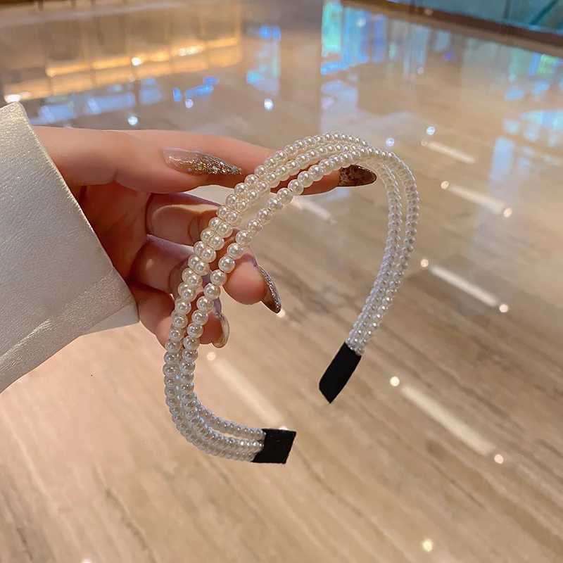 Three Layer White Pearl Bands for Wen Handmade Wave Simple Hairbands Elegant Fashion Crown Retro Hoop Dress X250812