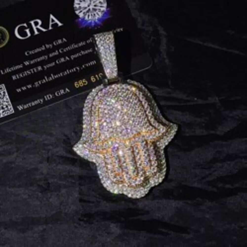 Pass Dia Tester Iced Out 3inch Rose and White Gold Plated Hand Pendant Sterling Sier Vvs Moissanite Hamsa Pendants