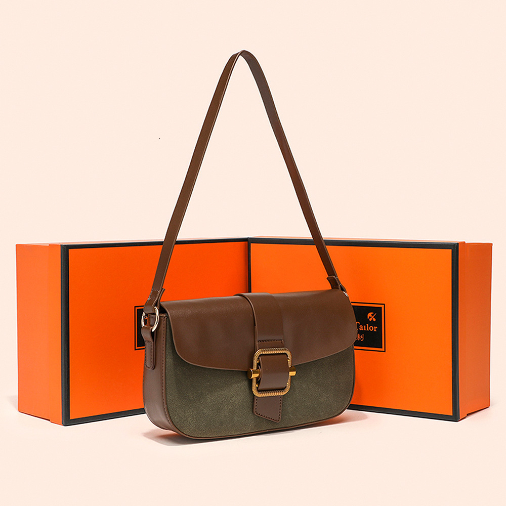 New Women's Winter Shoulder Design Color-Block Saddle Matte Patchwork Underarm Bag