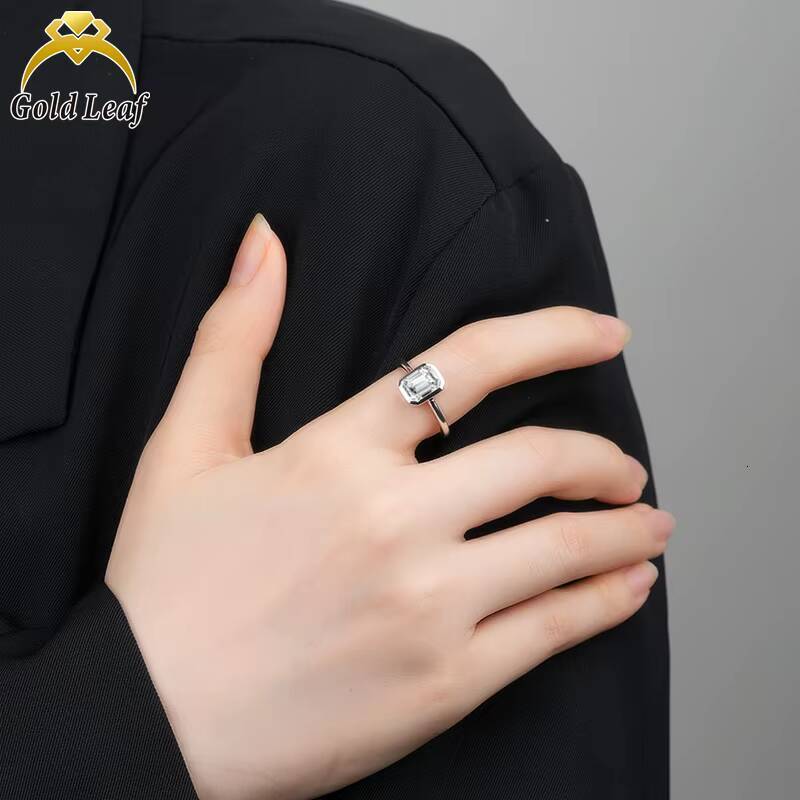 Fine Jewelry 14K/18K Gold Synthetic Diamond Ring 2CT DEF VVS Emerald Cut Lab Grown Diamond Bezel Proposal Wedding Ring for Women