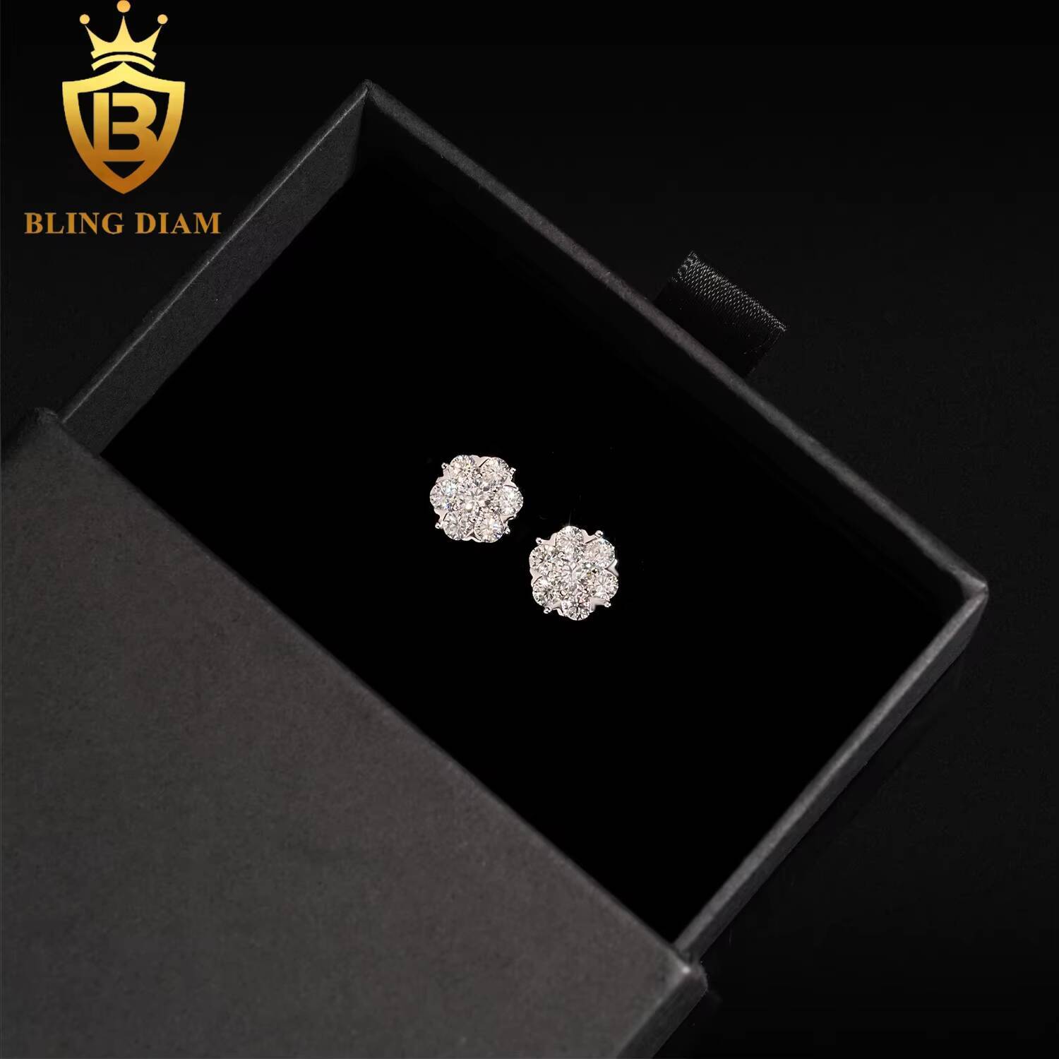 Ready to Ship 2025 Trendy Jewelry 925 Sterling Silver Vvs Moissanite Diamond White Big Flower Earrings Cluster for Women Men