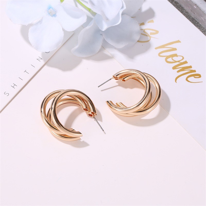Ins Style Multi-Layer Hoop Earrings For Women, Personality And Temperament Three-Layer Half-Circle Cross Earrings, Exaggerated Ear Accessories