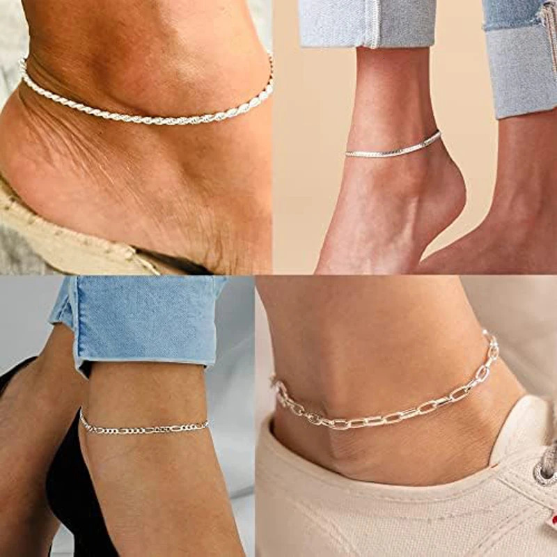 Ankle Bracelet for Women 14K Gold Plated Sterling Silver Anklet Bracelets Waterproof Cuban Link Chain Anklets Set Summer Jewelry 250812