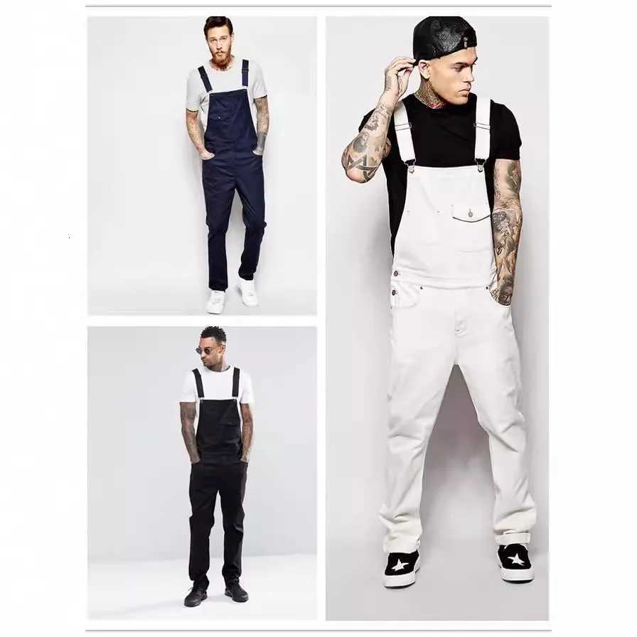 2024 Men Stylish Slim Biker Jeans Bib Overalls Jumpsuits Jeans Men Streetwear Casual Stretch Ripped Dungarees Men Strap Jeans X250812