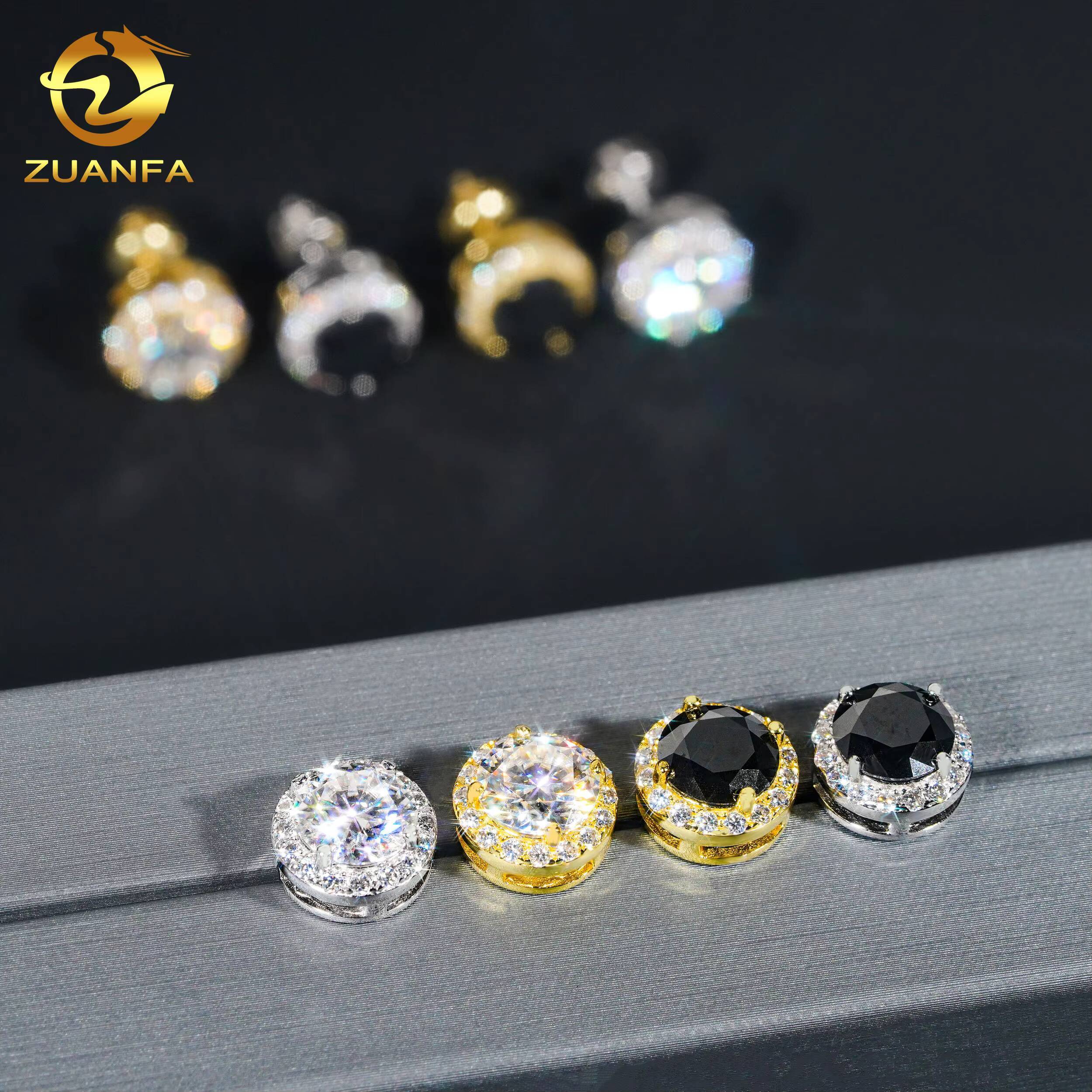 Drop Shipping Screw Back 18k Plated Moissanite Stud Earrings 925 Silver Classic Solitaire Halo Black Moissanite Diamond Earring