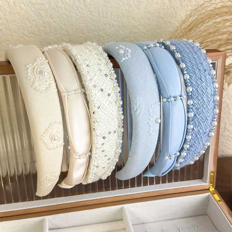 2025 Retro Rose Print Pearl Crystal Band Wen Elegant Hair Band Girl Sweet Beige Blue Hair Hoop Lady Party Hair Accessories X250812