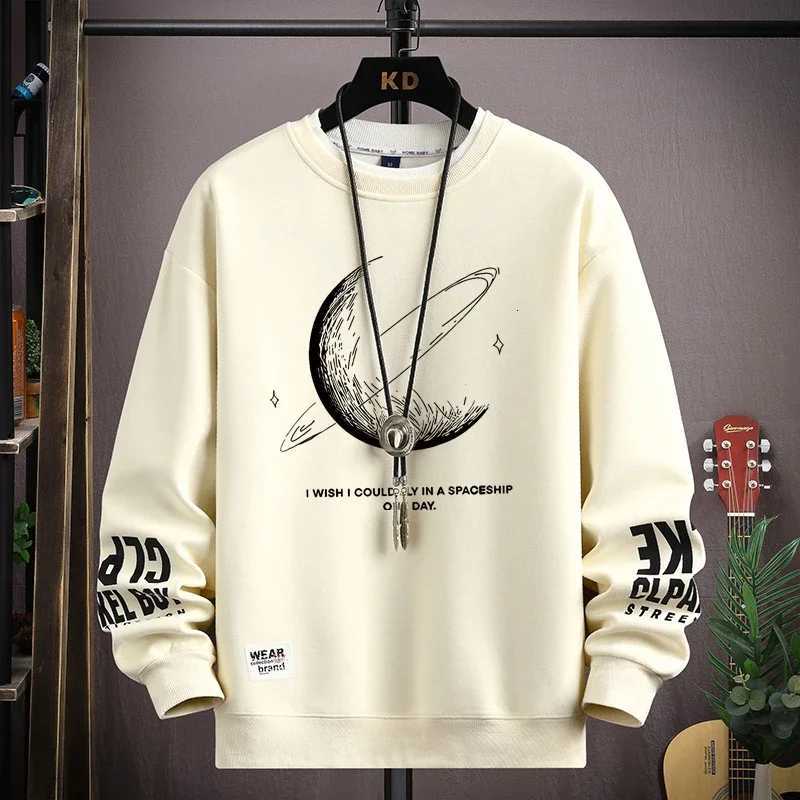 Autumn Mens Sweatshirt Cool Moon Print Long Sleeve T-shirt Fashion Mens Clothing Grey O Neck Harajuku Exclusive Design Top New Y250811