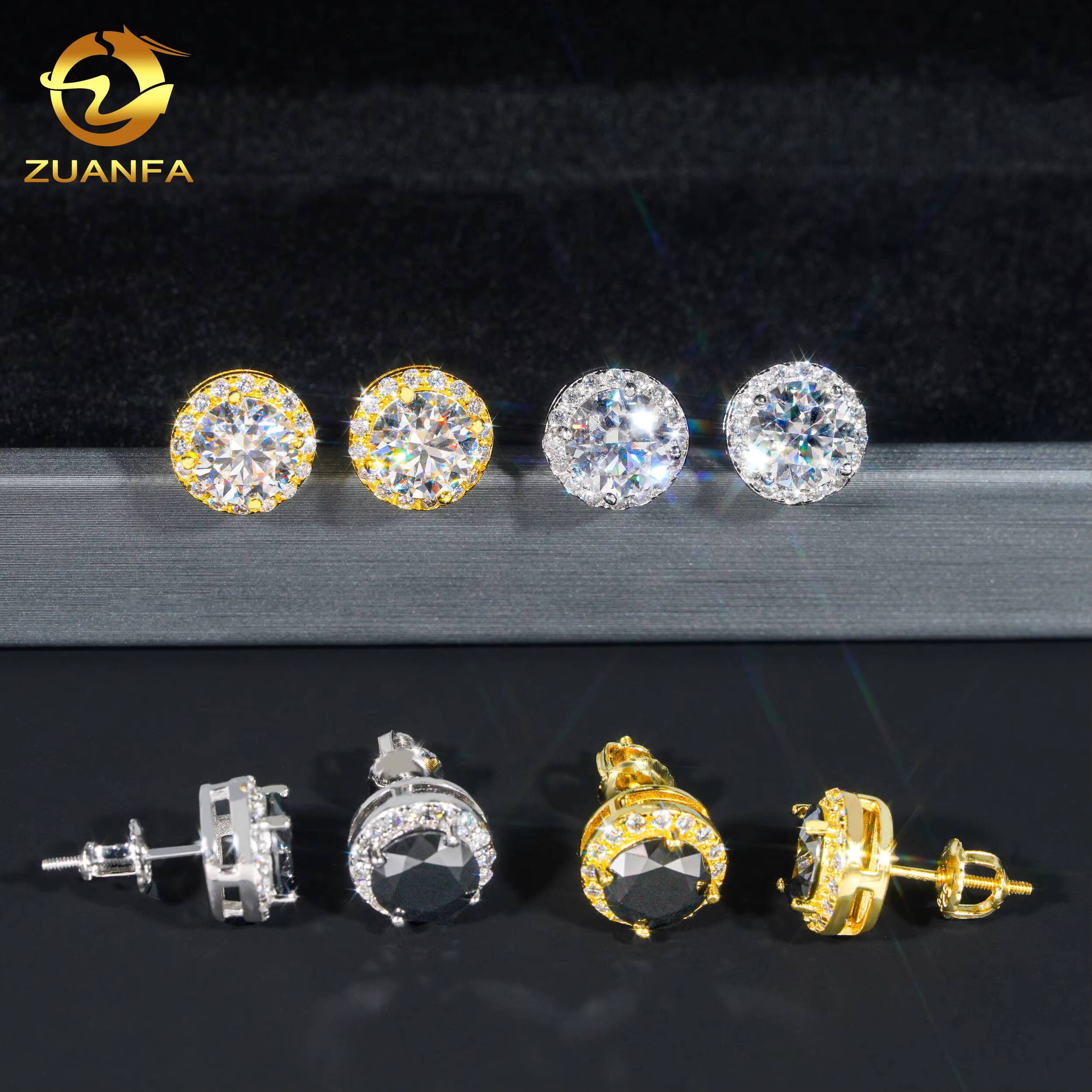 Drop Shipping Screw Back 18k Plated Moissanite Stud Earrings 925 Silver Classic Solitaire Halo Black Moissanite Diamond Earring