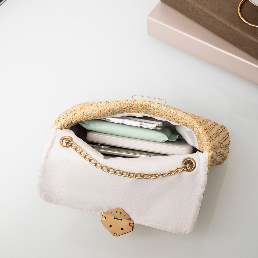 2025 Autumn New women s Shoulder Bag Straw Woven Women s Bag Diamond Lock Simple Chain Bag Autumn New Designer bag Bag New Fashion Trend Women s Cross