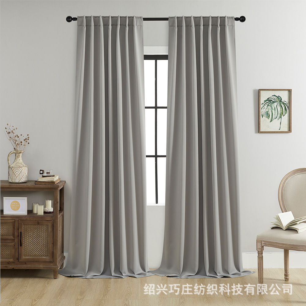 YL-36973 thick double-sided linen blackout curtain project hotel school sound insulation heat insulation blackout cotton linen curtain finished produc