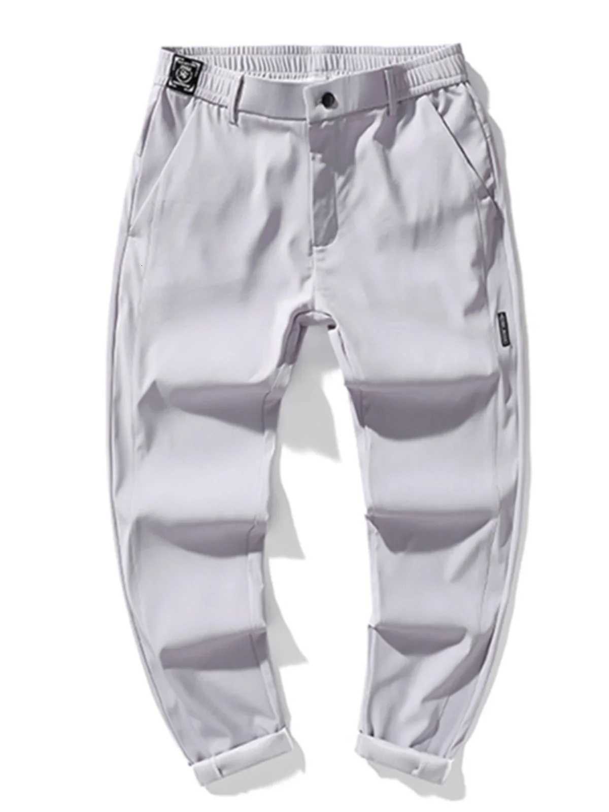 Mens Casual Pants Semi Elastic Waistband Nylon Ice Silk Elastic Straight Tube Light Gray Business Gentleman Summer Casual W250812