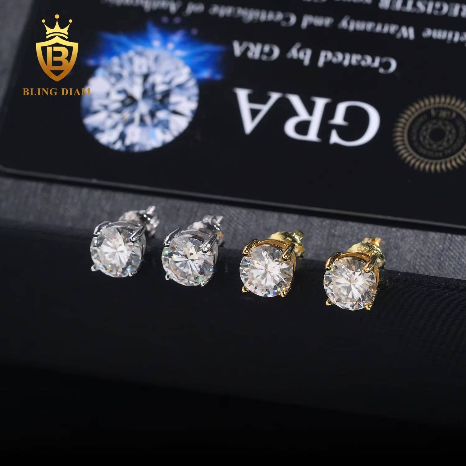Hot Sale Fashion GRA Certificate 7mm 7.5mm VVS1 Iced Out Moissanite Diamond Earrings 925 Sterling Silver Hip Hop Stud Earrings