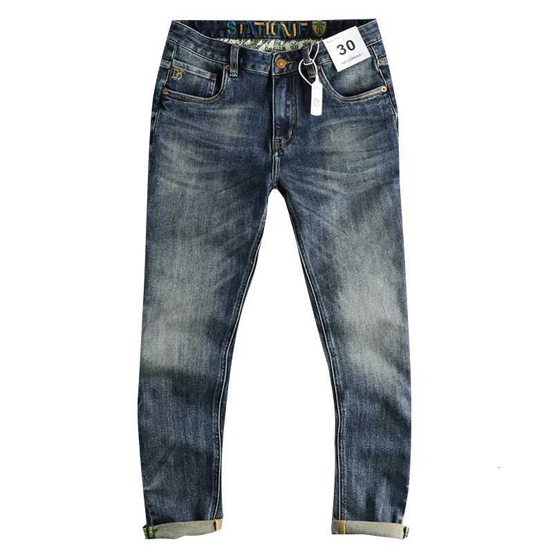 Waist Embroidery Denim Jeans for Men Dark Blue Washed Slim Fit Straight Pants Autumn Youth Male Cityboys American Vintage Casual X250812
