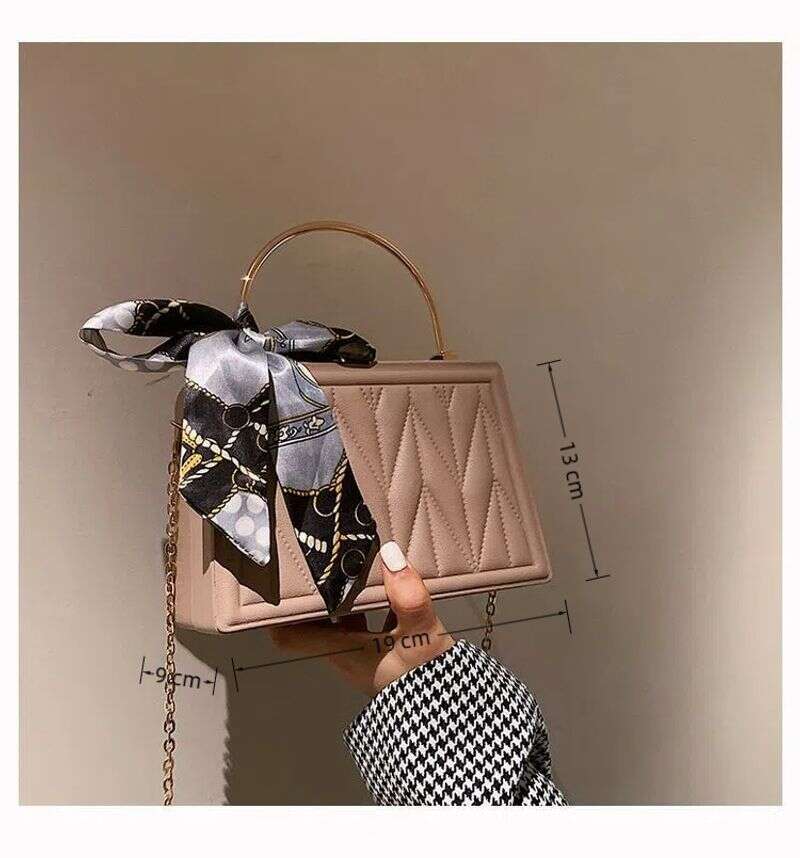 2025 Korean Square Box Bag - Scarf-Detailed Shoulder Purse For Women, Pleated Crossbody With Chain Strap, Elegant Handheld Clutch