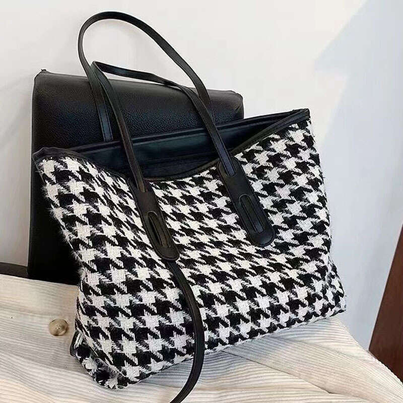 Spring Summer New Tote Houndstooth Trendy Simple Elegant Shoulder Large Capacity Women's Bag B5