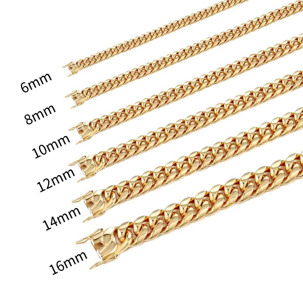 Custom Personal 18K Gold Plated Miami Cuban Link Chain Trendy Hip Hop Stainless Steel Necklace for Men Wedding or Gift