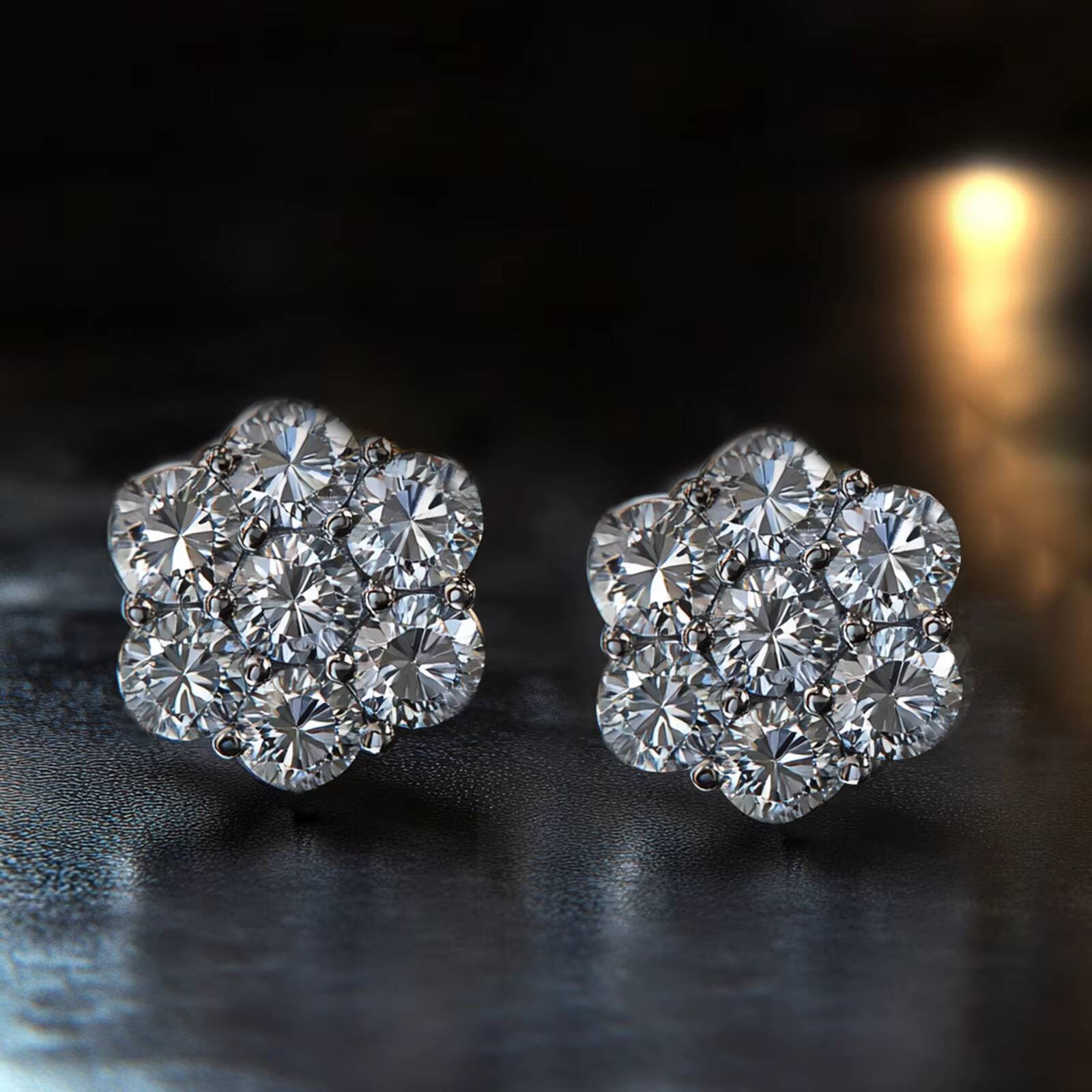 Flower Cluster Brilliant 925 Sterling Silver Iced Out Moissanite Stud Hip Hop Hypoallergenic Moissanite Earrings for Men Women
