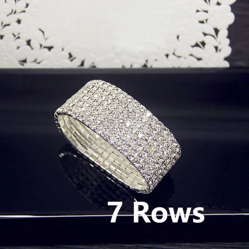 Full White AAA CZ Zircon Crystal Elastic Bling Iced Out Rhinestone Women's Bracelet for Women Wedding Jewelry