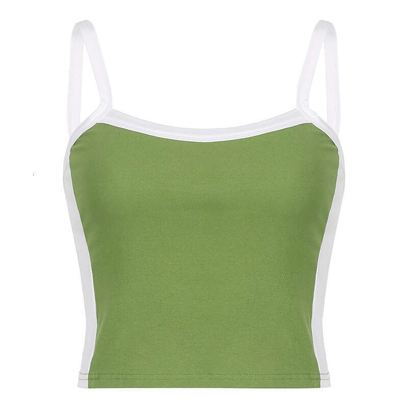 American Style Spicy Girl Color-Block Knitted Strap Sexy Off-Shoulder Slim Fit Crop Top Short Vest