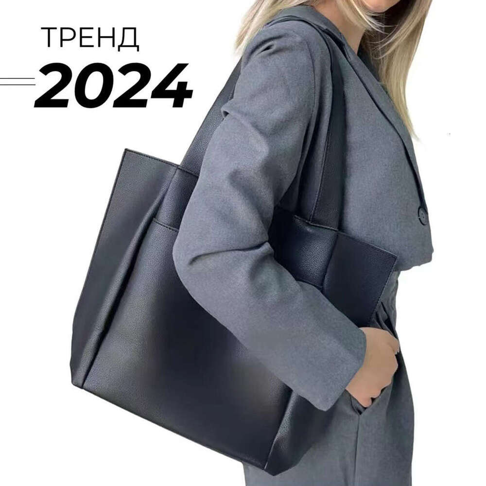 Spring Summer PU Large Capacity Tote Soft Leather Zipper Women's Bag For Work Commute Laptop B5