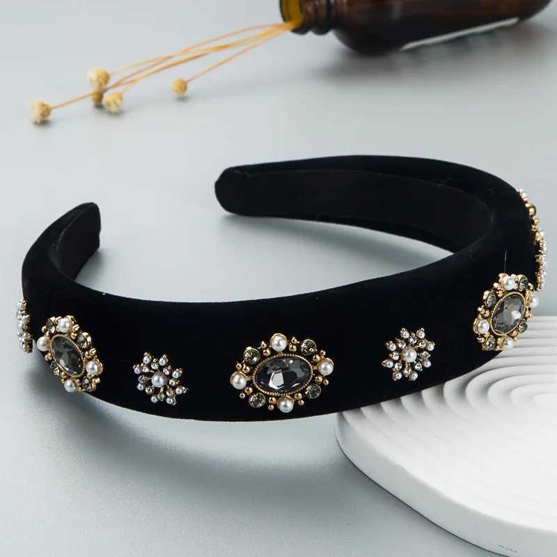 Lux Velvet Sponge Padded Rhinestone Flower Hairbands Hair Bands Ornament Accessories for Women Hair Accessories X250812