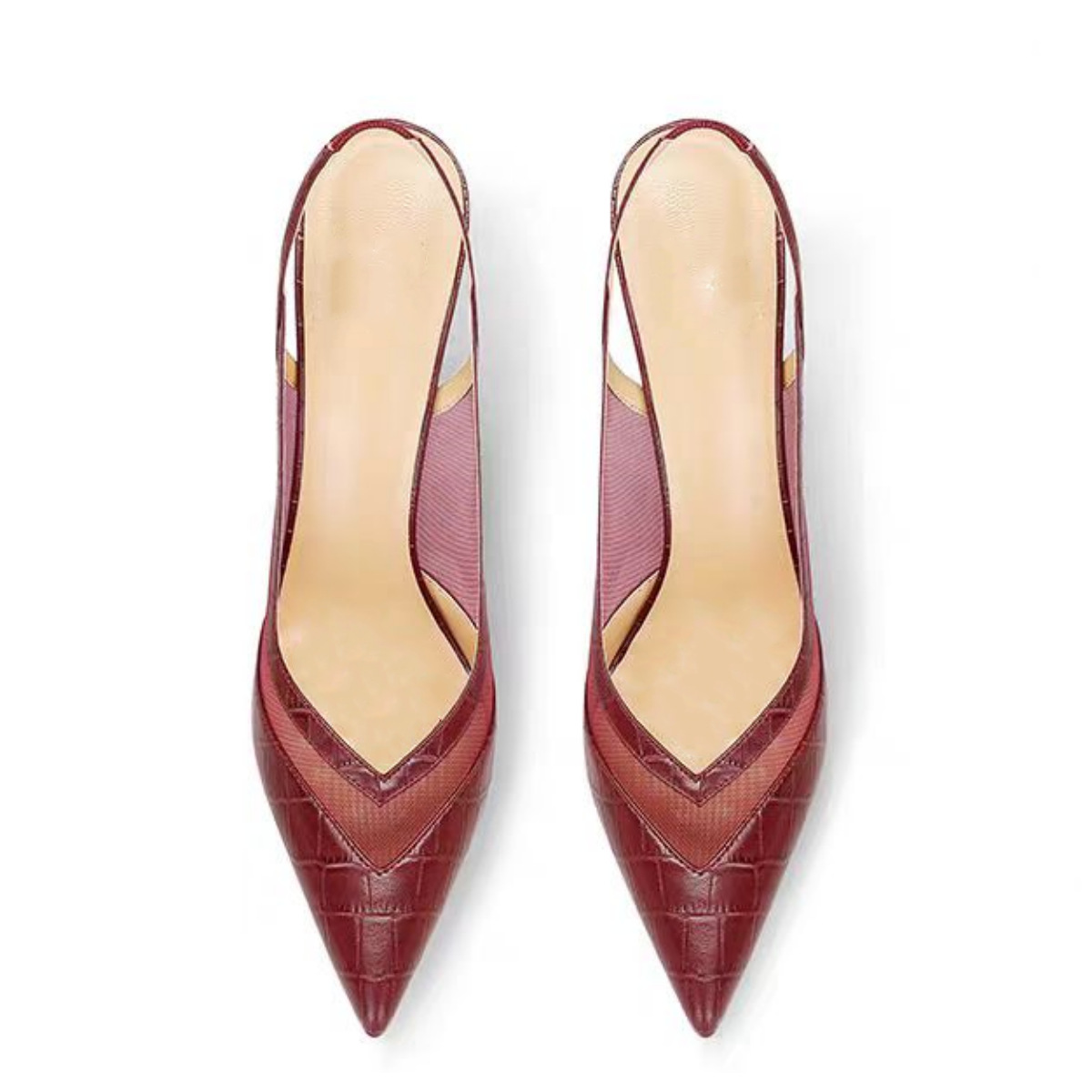 Unisex Size 36-47 Stiletto Sandals - Mesh and Pointed Toe Crossdressing Heels (Black/White/Burgundy)