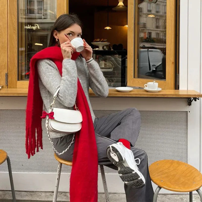 2025 Latest Womens Fall Winter Long Scarf Wool Red Green Christmas Scarf Style Warm Soft Chunky Wrap Shawl Scarves 250812