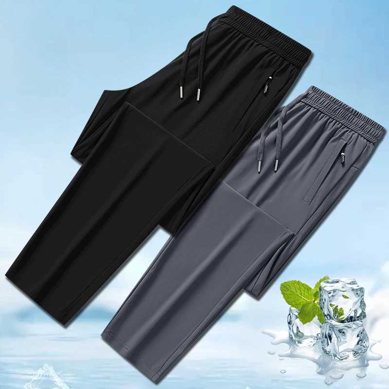 100% Ice Silk Mens Trousers Summer Thin Style Business Casual Pants Outdoor Stretch Breathable Straight Leg Loose Long Trousers W250812