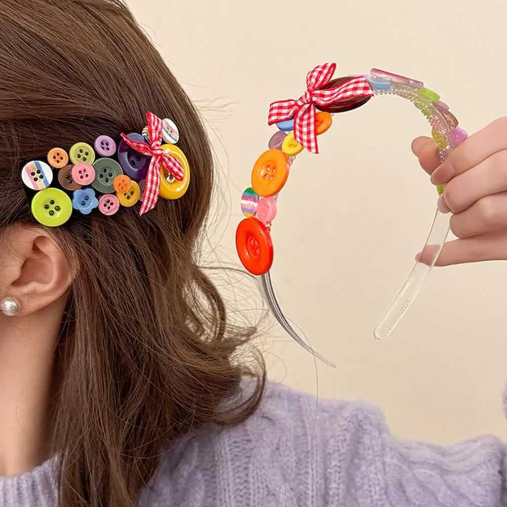 2K Wear Dopamine Colored Button Band Hair Clips for Women Girls Cute Buttons Hairpins Hair Barrettes Hair Accessories X250812
